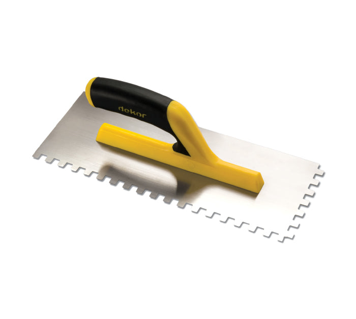 Gletieră zimțată, cu dinți pătrați și mâner deschis din plastic