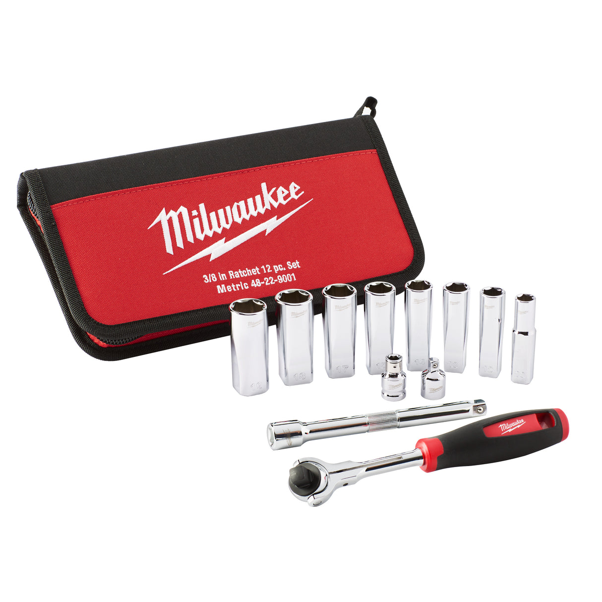 Milwaukee Set 12 buc cu clichet 3/8" (10,12,13,14,15,17,18,19 mm) 48229001