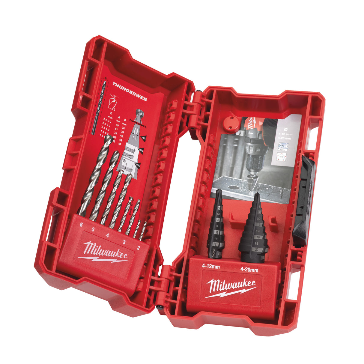Milwaukee Set combo, burghiu în trepte și burghie thunderweb 48899350
