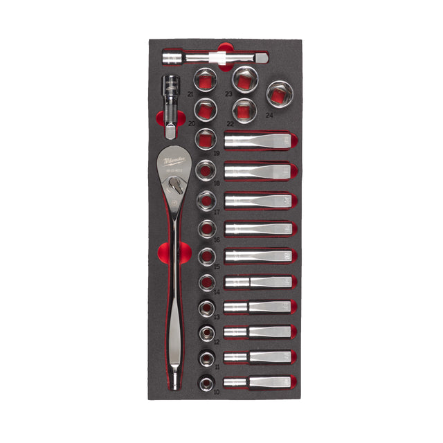 Milwaukee Set antrenor cu clichet și chei tubulare în inserție de spumă, 1/2, 28 bucăți 4932479826