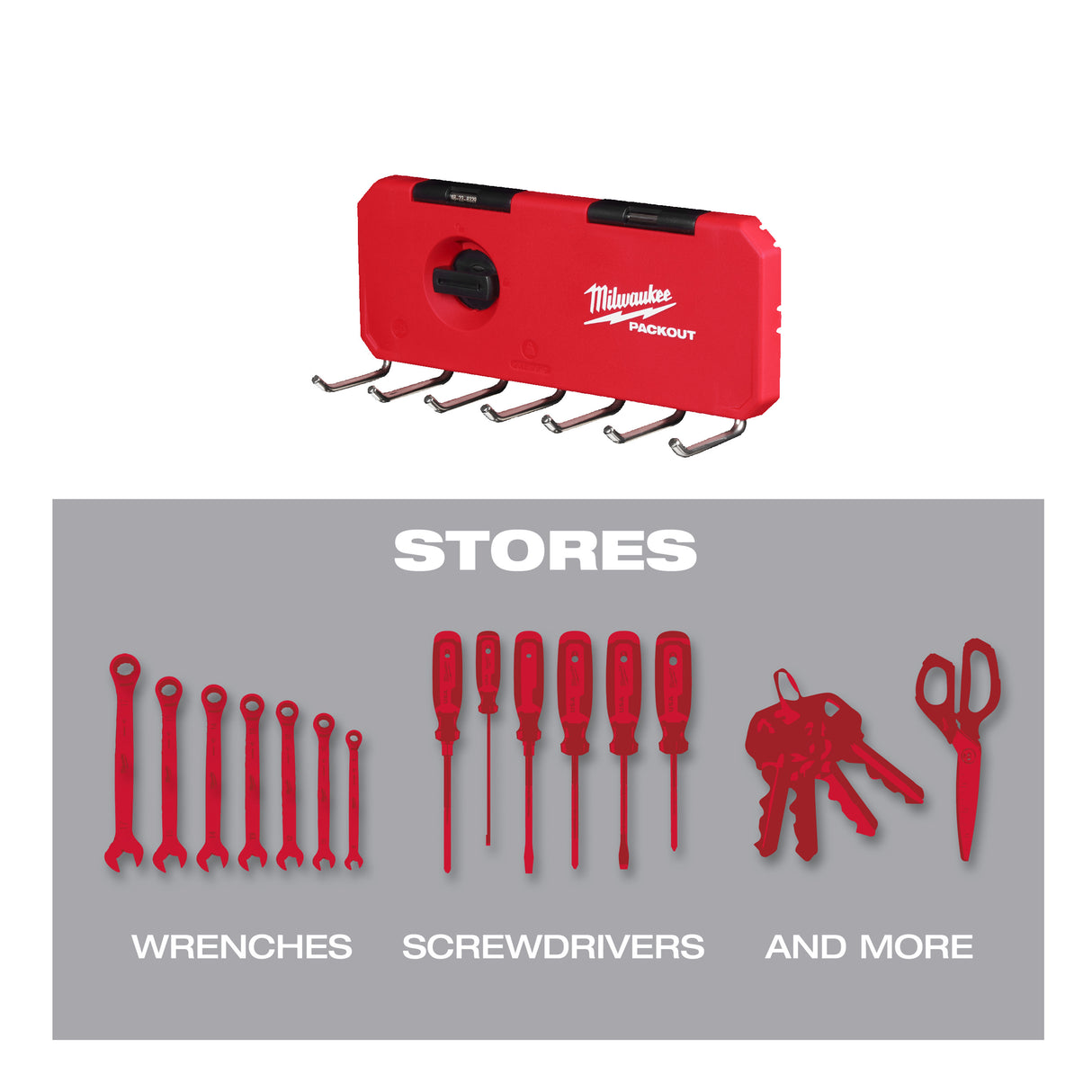 Milwaukee PACKOUT, depozitare pe un rând de cârlige 4932493384