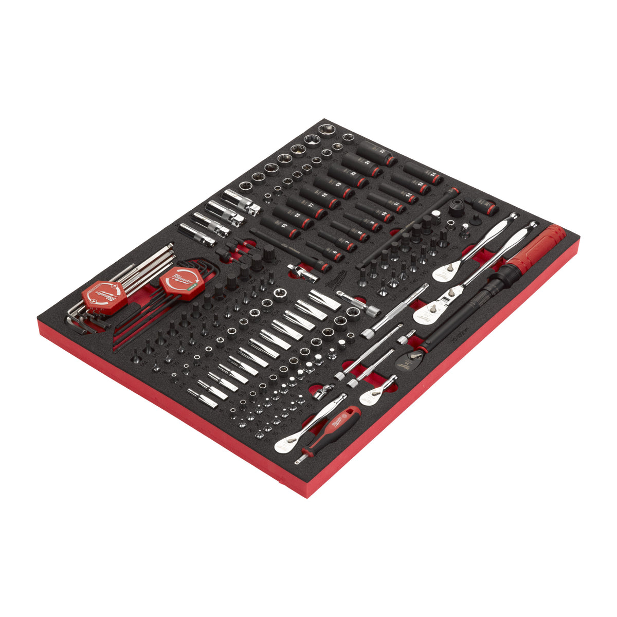 Set inserție spumă antrenor cu clichet, chei tubulare și cap chei tubulare cu bit ¼″ & ⅜″ (171 buc.) 46″/36″ Milwaukee