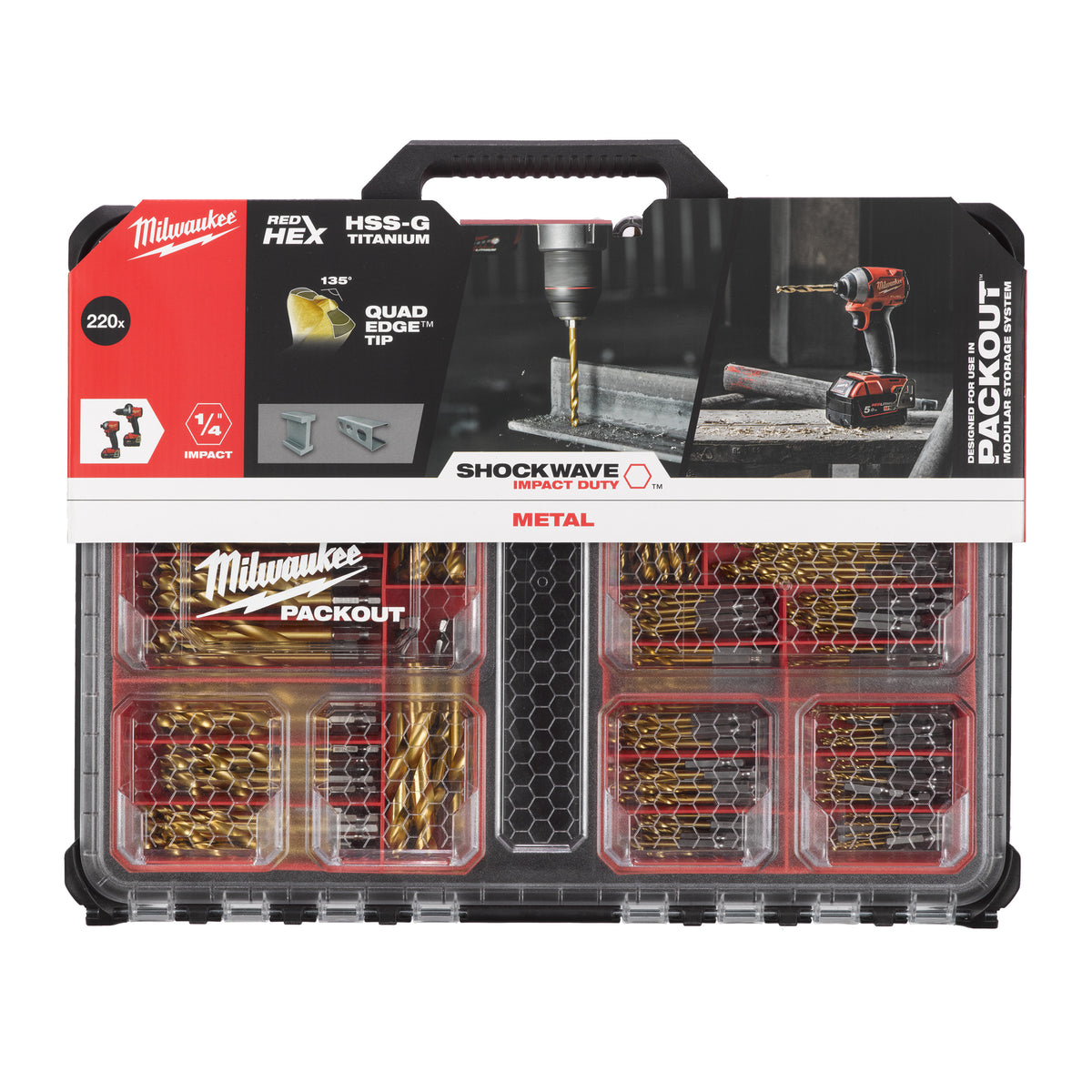RED HEX - Burghie SHOCKWAVE™ HSS-Ground Titan pentru metal Milwaukee