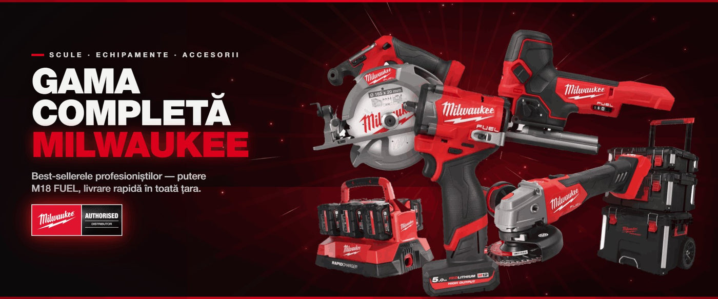 Gamă completă Milwaukee cu scule profesionale, echipamente și accesorii disponibile prin Universal Construct pentru profesioniști în construcții