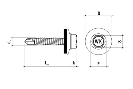 WF - Șurub autoforant cu șaibă, pentru țiglă metalică și șipci metalice