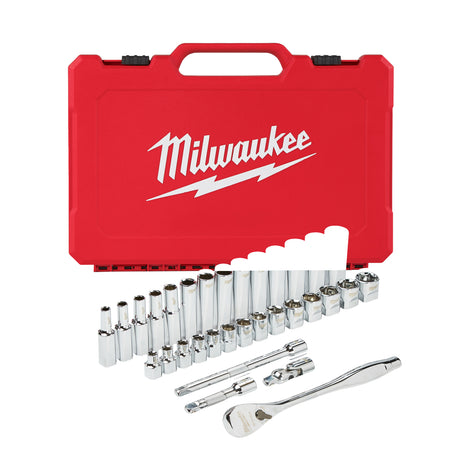 Milwaukee Trusă de chei tubulare cu clichet 3/8'', 32 bucăți - sistem metric 4932464945