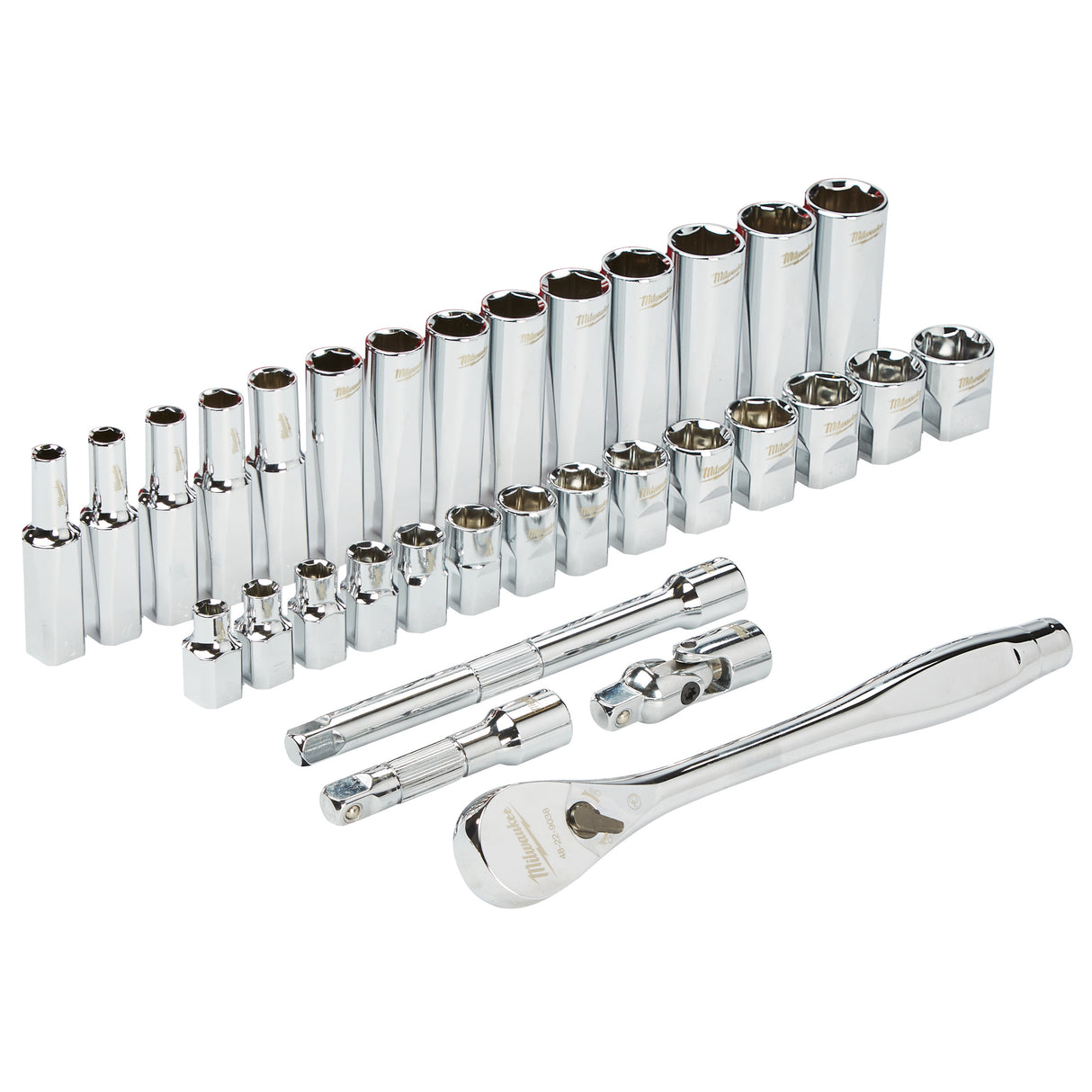 Milwaukee Trusă de chei tubulare cu clichet 3/8'', 32 bucăți - sistem metric 4932464945