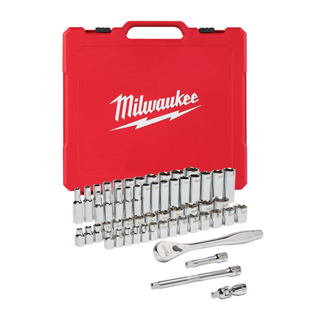 Milwaukee Trusă de chei tubulare cu clichet 3/8'', 56 bucăți - metric și imperial 4932464946