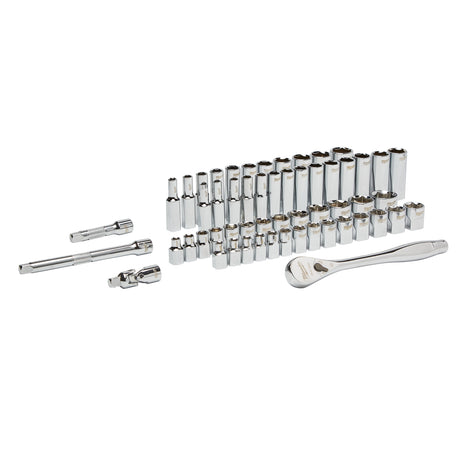Milwaukee Trusă de chei tubulare cu clichet 3/8'', 56 bucăți - metric și imperial 4932464946