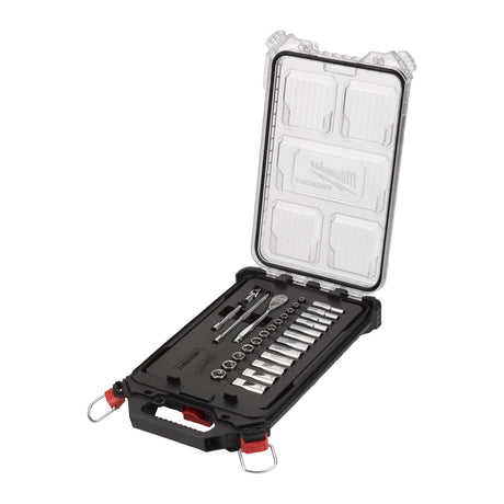 Milwaukee Set antrenor cu clichet și chei tubulare în inserție de spumă și cutie PACKOUT, 1/4, 28 bucăți 4932478812