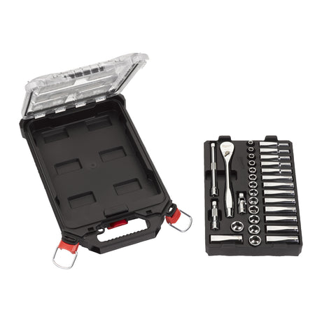 Milwaukee Set antrenor cu clichet și chei tubulare în inserție de spumă și cutie PACKOUT, 3/8, 32 bucăți 4932478813