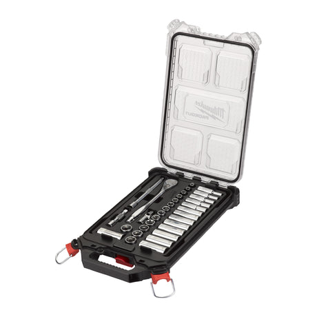 Milwaukee Set antrenor cu clichet și chei tubulare în inserție de spumă și cutie PACKOUT, 3/8, 32 bucăți 4932478813