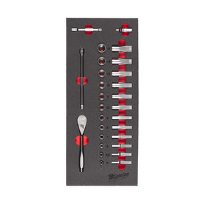 Milwaukee Set antrenor cu clichet și chei tubulare în inserție de spumă, 1/4, 28 bucăți 4932479824