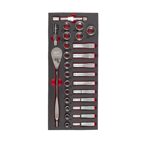 Milwaukee Set antrenor cu clichet și chei tubulare în inserție de spumă, 1/2, 28 bucăți 4932479826