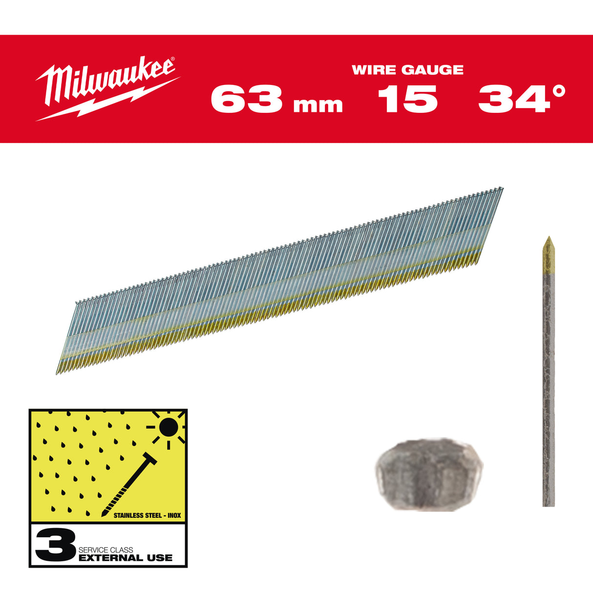 Milwaukee Cuie inox 15g, 34, 63mm, 2.500 bucăți 4932492581