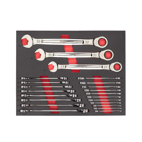 Milwaukee Set 22 bucăți chei combinate cu clichet max bite în inserție spumă 4932493248