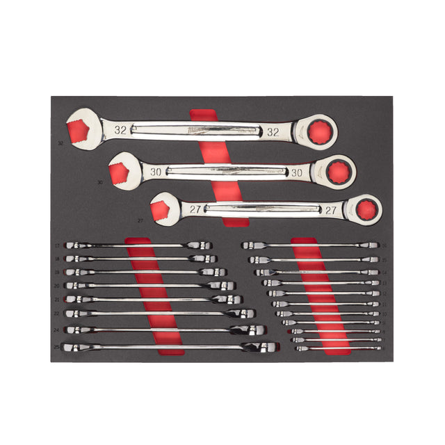Milwaukee Set 22 bucăți chei combinate cu clichet max bite în inserție spumă 4932493248