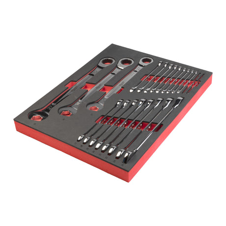 Milwaukee Set 22 bucăți chei combinate cu clichet max bite în inserție spumă 4932493248