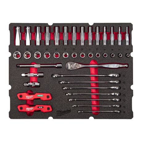 Milwaukee Inserție spumă PACKOUT, 39 buc chei combinate, chei combinate cu clichet 3/8" 4932493640