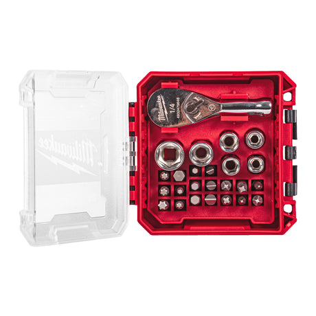 4932499470 Set compact cu antrenor cu clichet ¼″, biți și chei tubulare în cutie compatibilă PACKOUT™ Milwaukee
