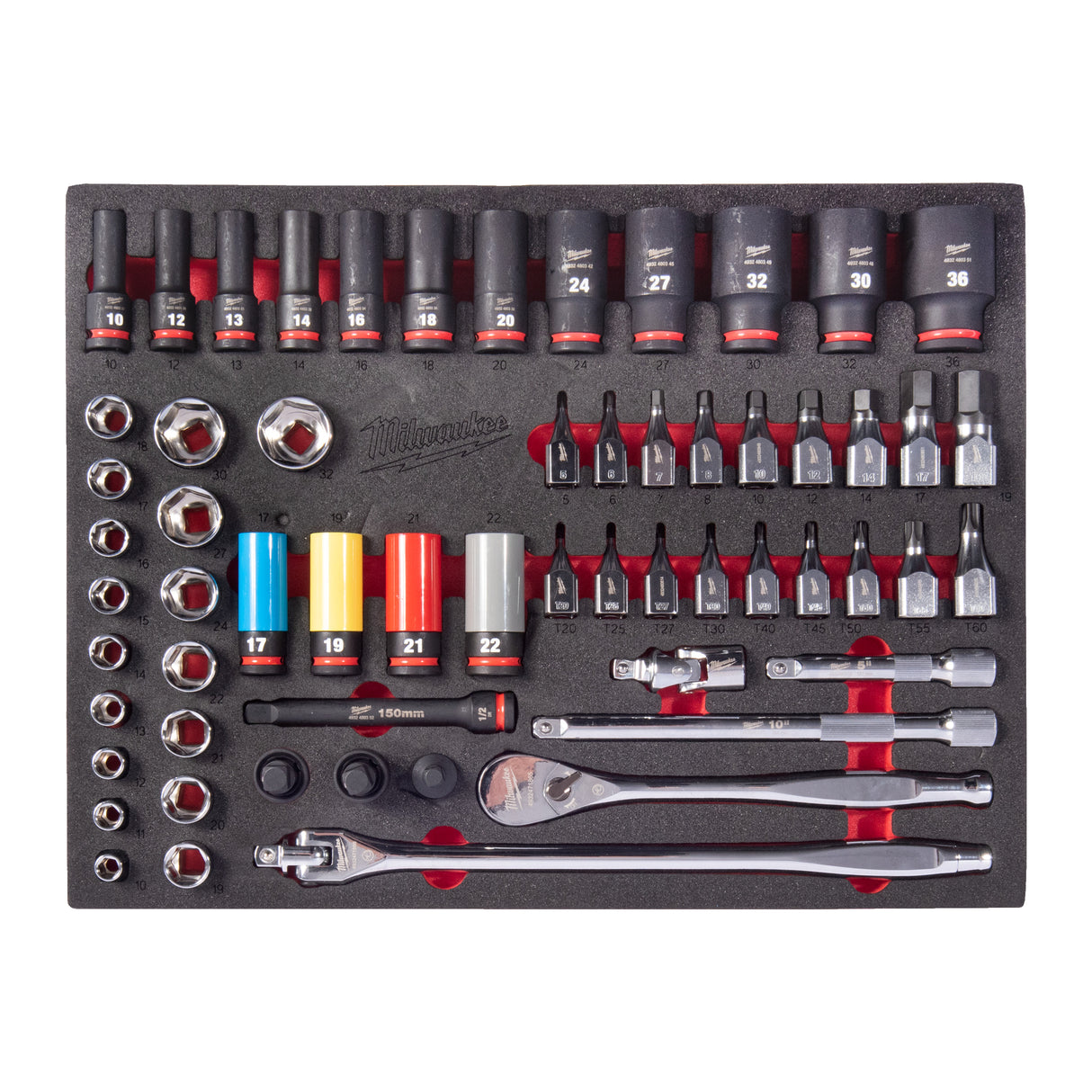 set insertie spuma antrenor cu clichet si chei tubulare de impact 12 Milwaukee