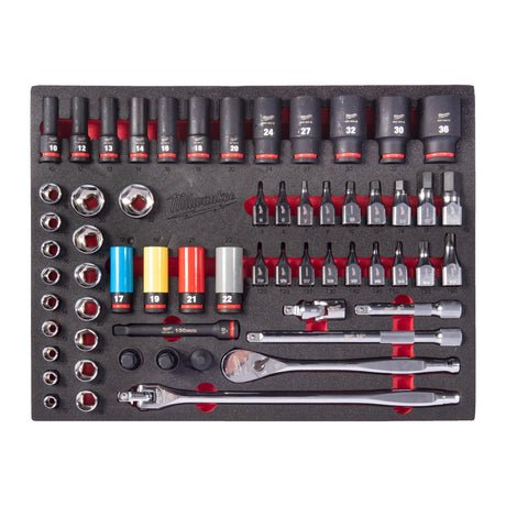 set insertie spuma antrenor cu clichet si chei tubulare de impact 12 Milwaukee