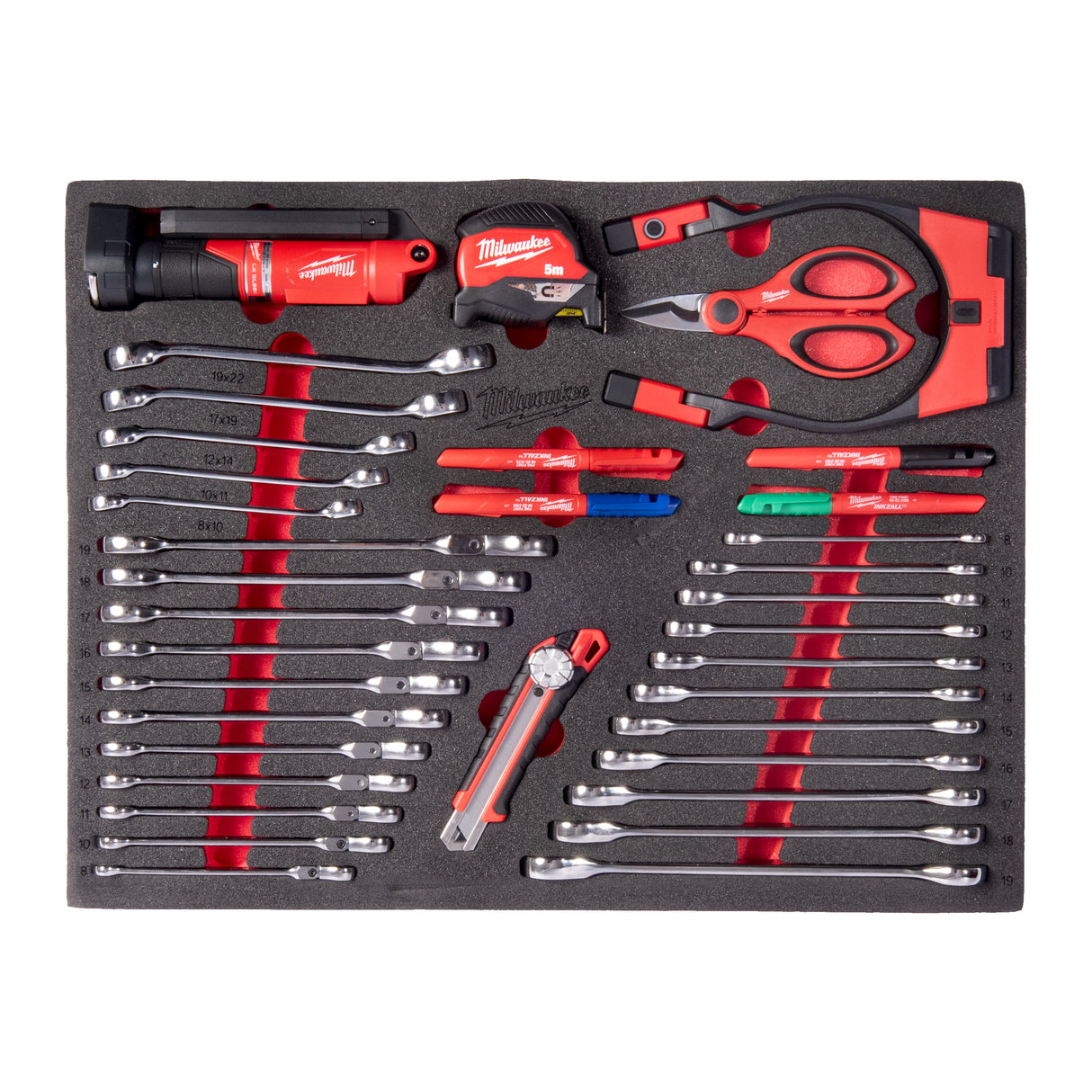 set insertie spuma chei lumini taiere si masurare Milwaukee