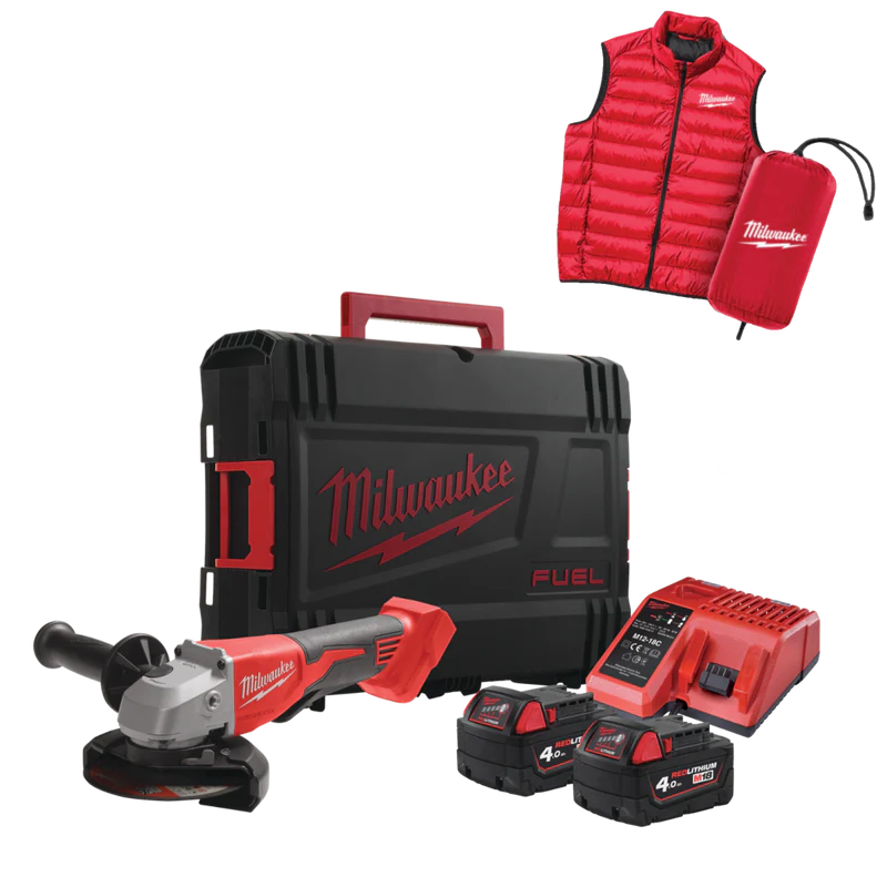 Polizor unghiular Milwaukee M18 BLSAG125XPDMC-402X, 2 x acumulatori M18B5, 1 x încărcător rapid M12-18FC, Cutie HD, cod 4933499460 + CADOU: 1 x Vestă
