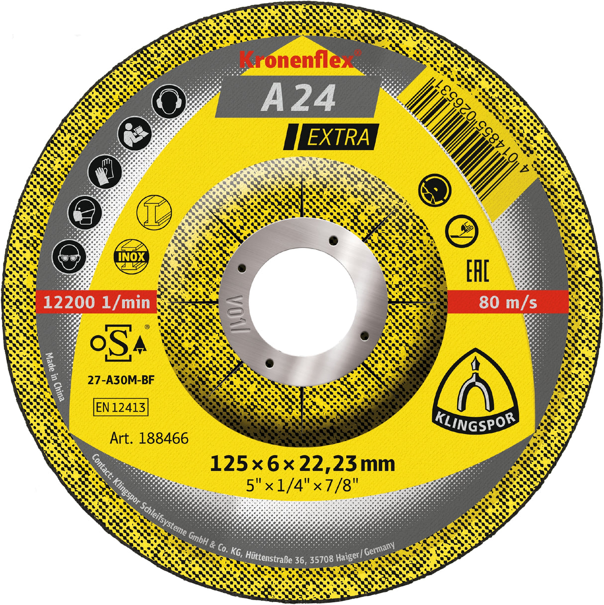 A 24 EX Discuri polizare, 125 x 6 x 22,23 mm cu centru depresat