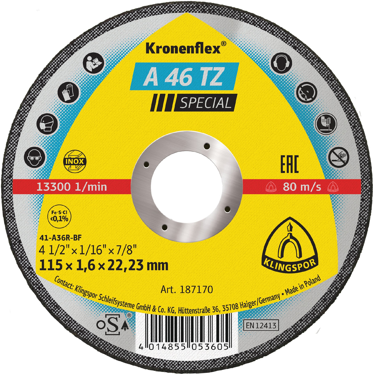 A 46 TZ Discuri debitare, 115 x 1,6 x 22,23 mm Drept